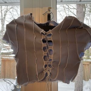 H&M tie up, blue, cropped t-shirt. Size S